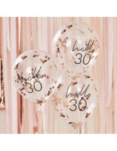 5 Ballons Confettis Fleurs Pastels, Rose Gold - Les Bambetises
