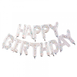 Ballons Happy Birthday confettis arc-en-ciel