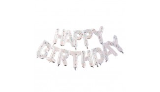 Ballons Happy Birthday confettis arc-en-ciel