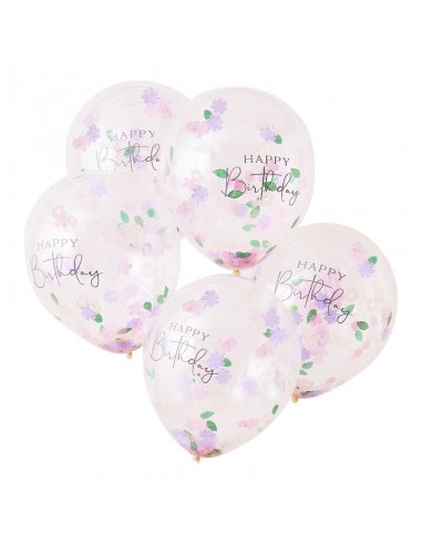 Ballons happy birthday lilas et rose