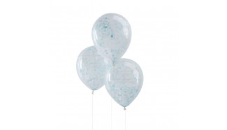 Ballons transparent confettis bleu