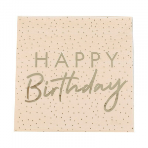 Serviettes happy birthday peche et or