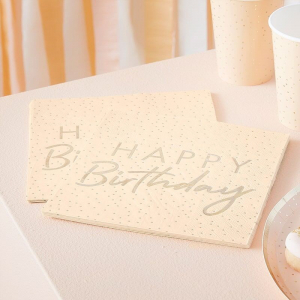 Serviettes happy birthday peche et or 2