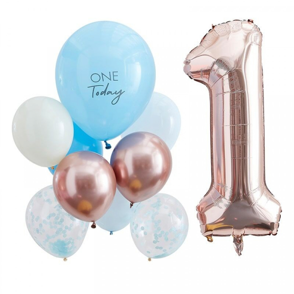 Ballon Chiffre 1 Métallisé XXL Avec Ours En Peluche AzureRay - Autoportant, Pas Besoin D'hélium - Décoration 1er Anniversaire Garçon