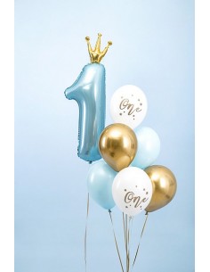 10 ballons anniversaire 1an bleu, rose gold, chiffre 1 - MODERN