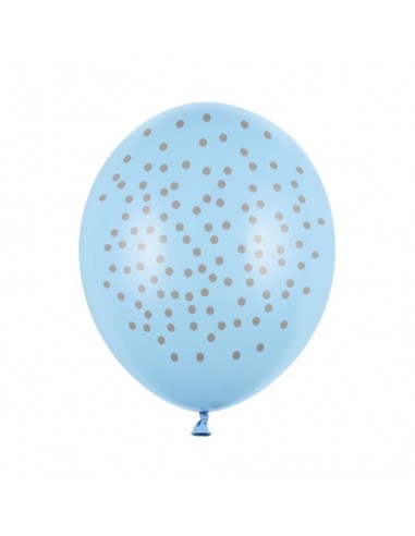 6 Ballons bleu pastel pois argent