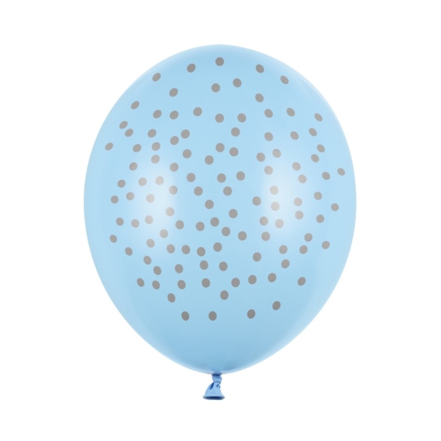 6 Ballons bleu pastel et argent