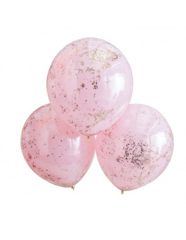 Grands ballons doublés roses avec paillettes rose gold