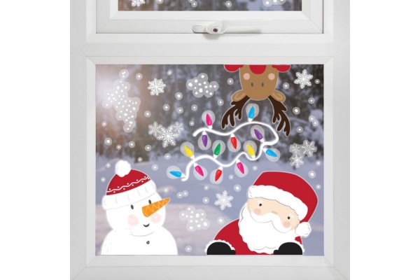 Stickers Fenêtre Noël 3D – 9 Feuilles Avec Bonhomme De Neige, Père Noël, Rennes Et Flocons, Décoration Amovible Pour Vitres