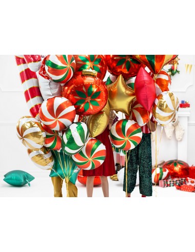 Mini-Ballon aluminium Noël Merry Christmas, vert rouge or - monté sur tige