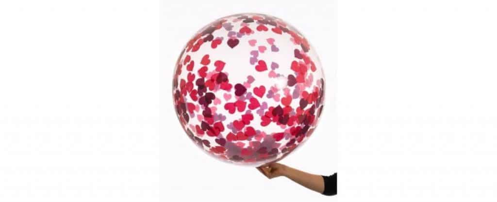 Grand ballon bubble confettis coeurs rouges